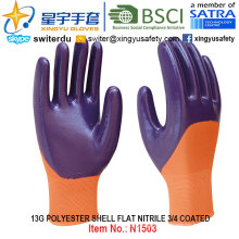Gants enduits 3/4 de 3/4 de coquille de polyester de polyester (N1503) Finissage lisse avec CE, En388, En420, gants de travail